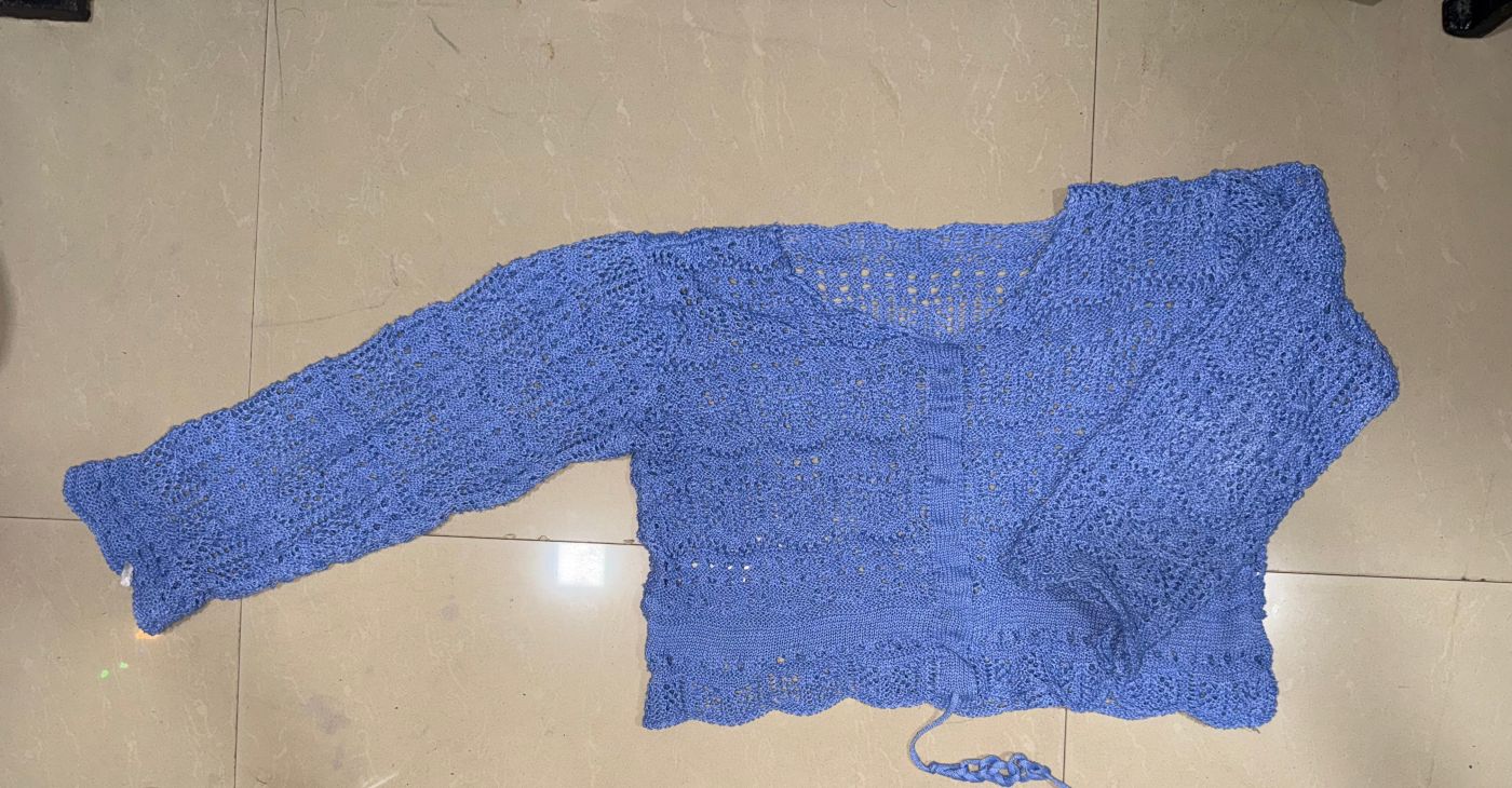 A sweater she knit for her family member