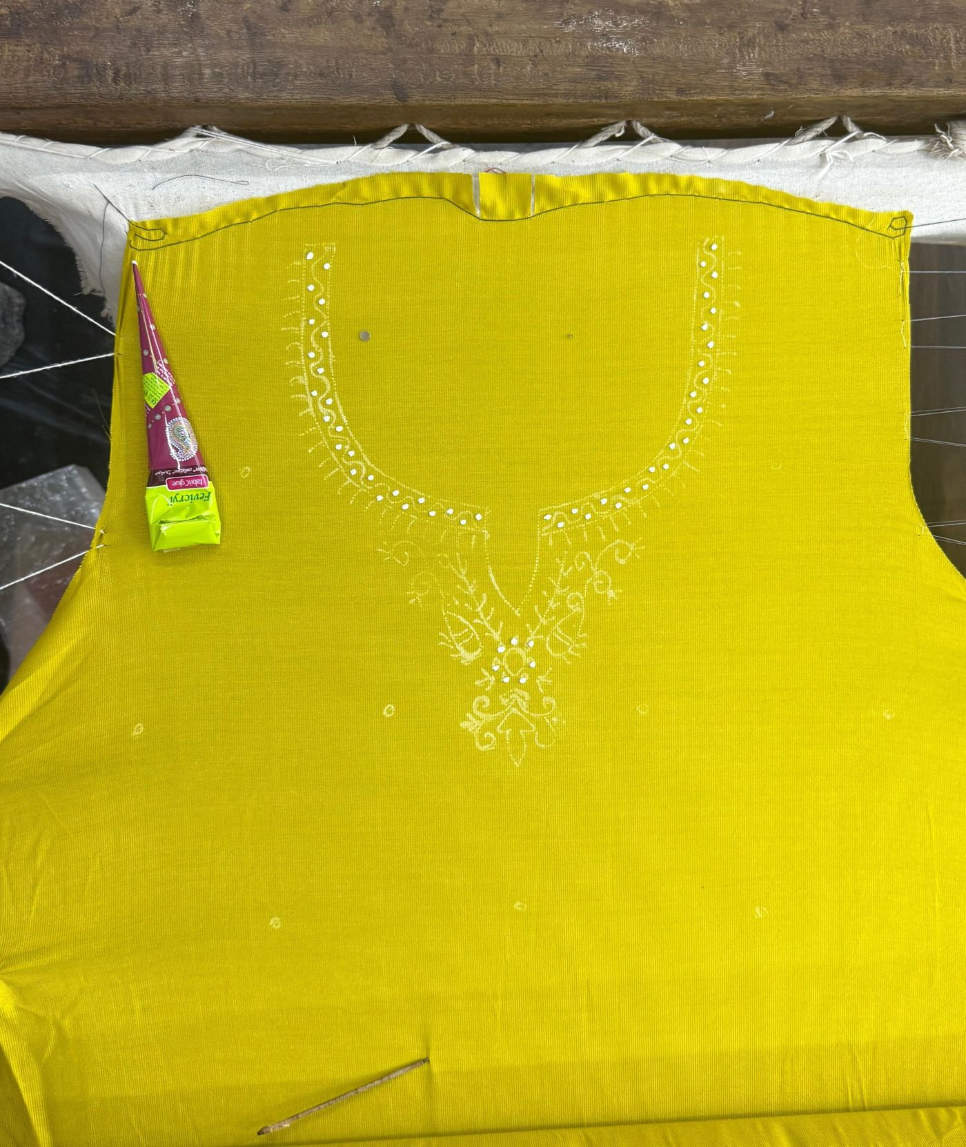 Design sketched onto fabric