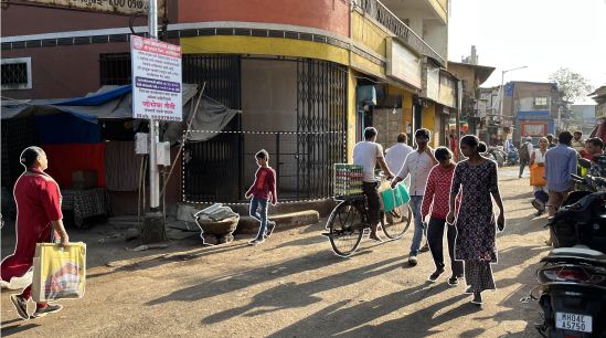 The bustling street in front of redeveloped Pasco Patil Chawl's entrance