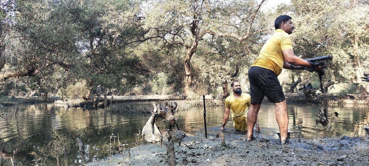 The ponds being manually dredged
