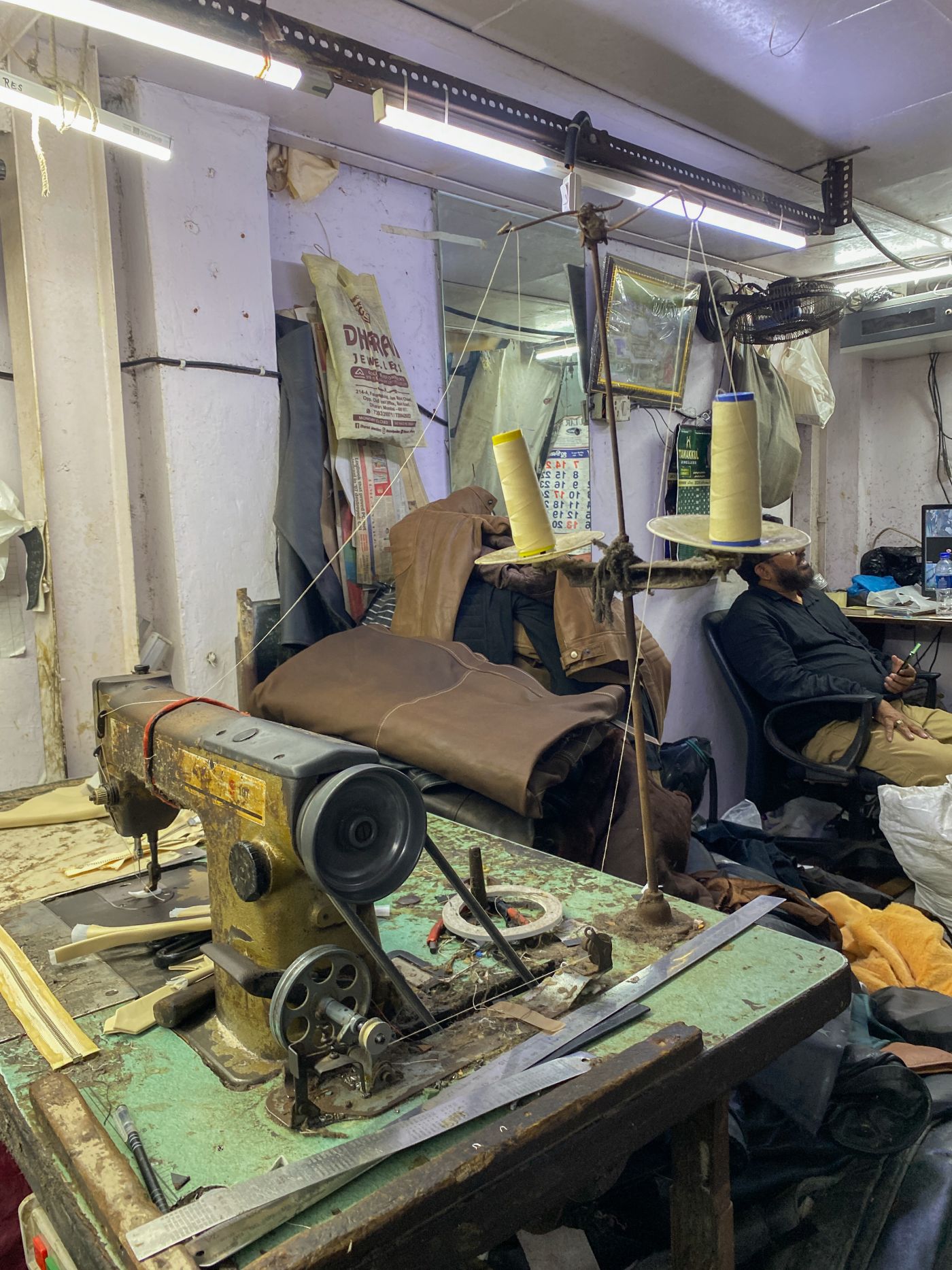 A leather making work desk