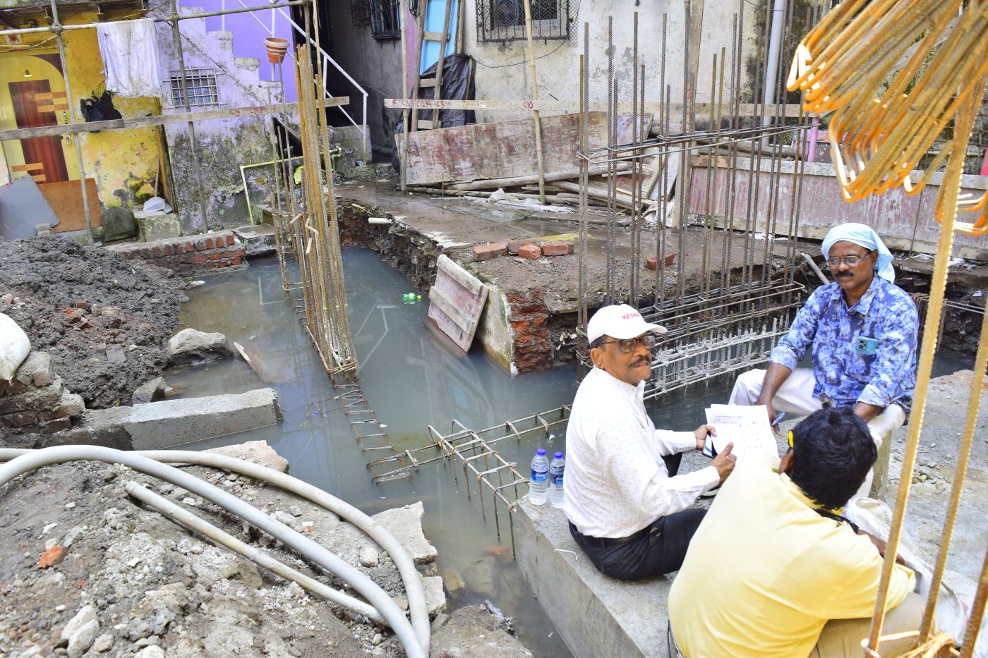 Marshy water becomes visible during the construction of foundations