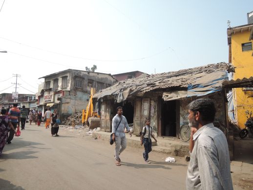 Partially demolished shops in Dharavi Koliwada