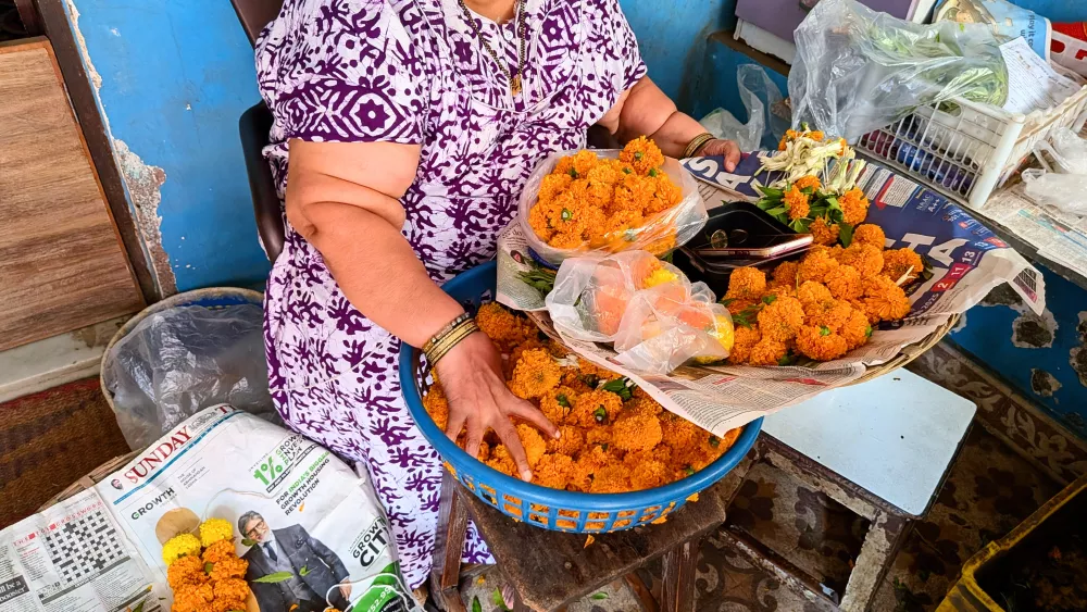 Laxmi Vaity's flower setup in her porch