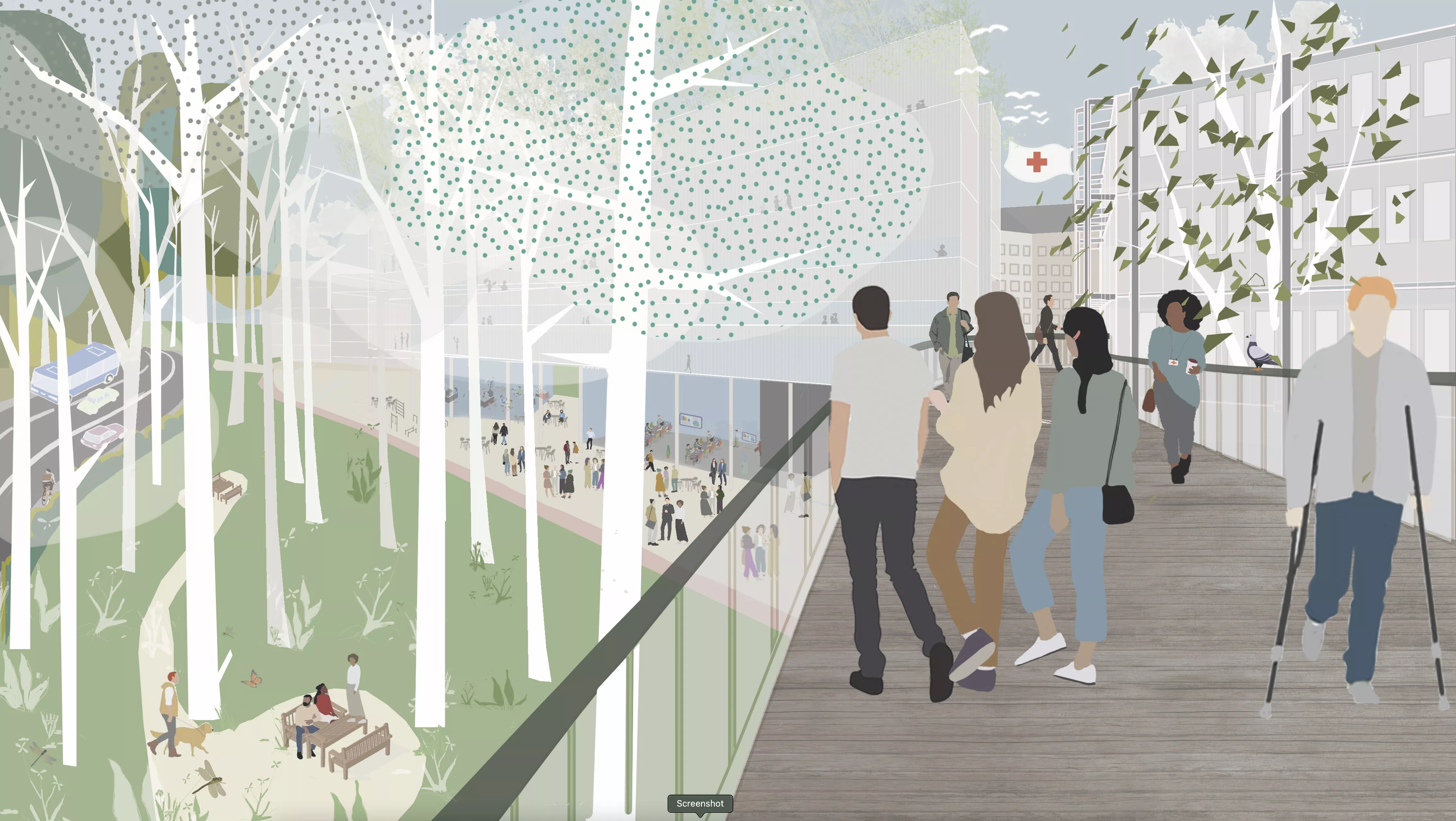 ICRC - proposed high bridge (Illustrations by Karina Armanda, Partha, Anushka, Vidisha and Leo @urbz)