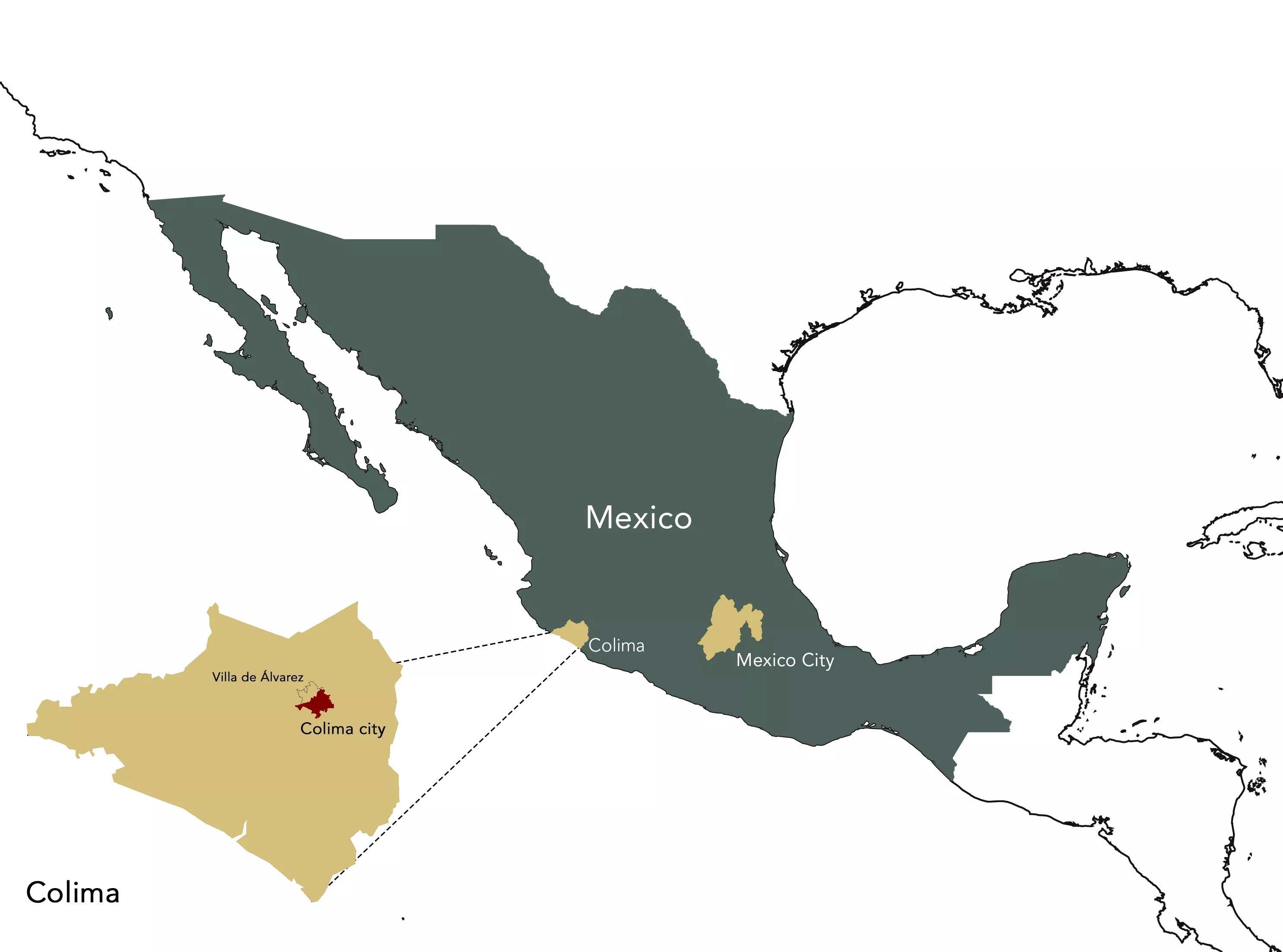 Location of Colima city, in Colima, Mexico