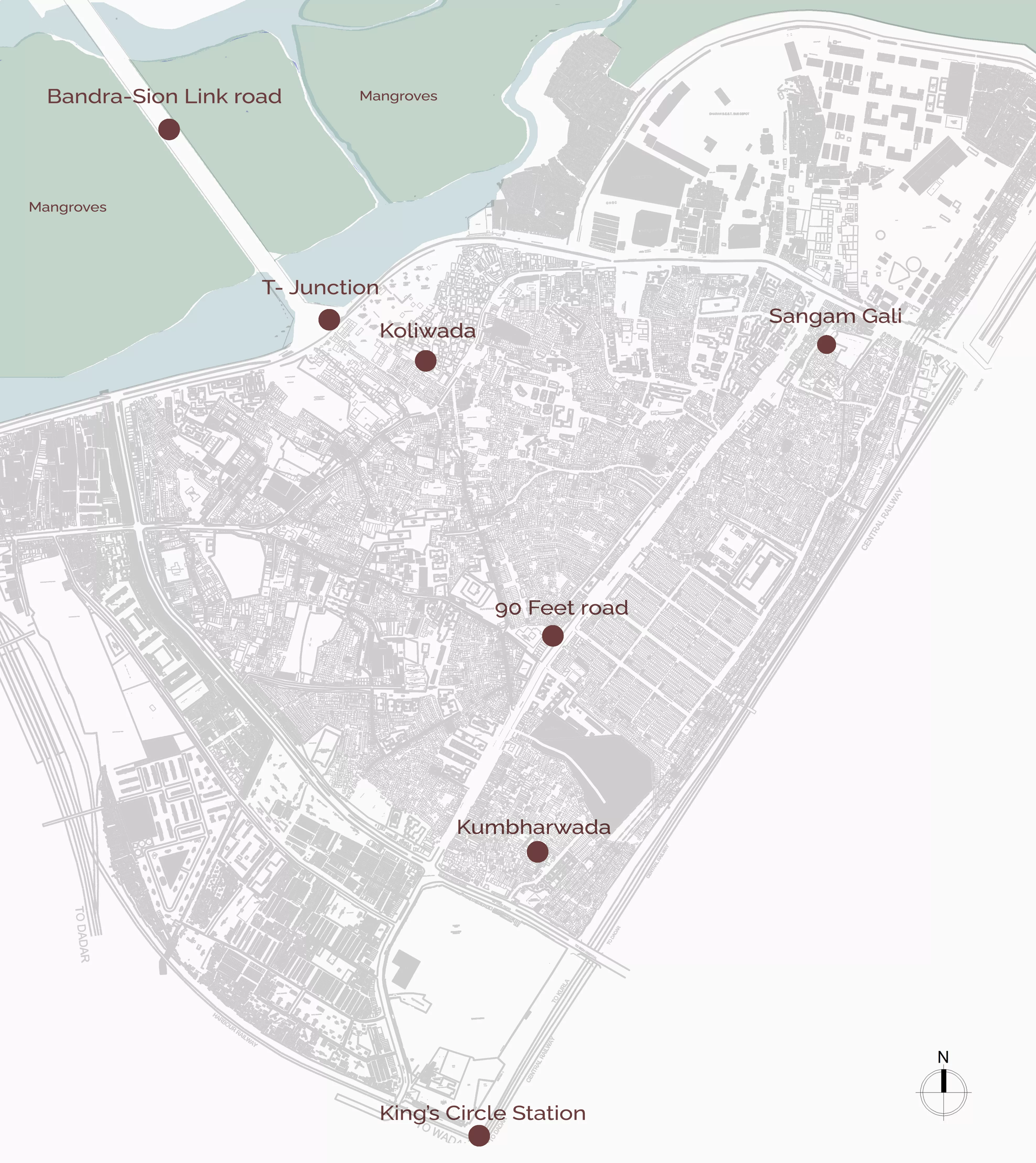 Map of Dharavi indicating the location of the Kumbharwada