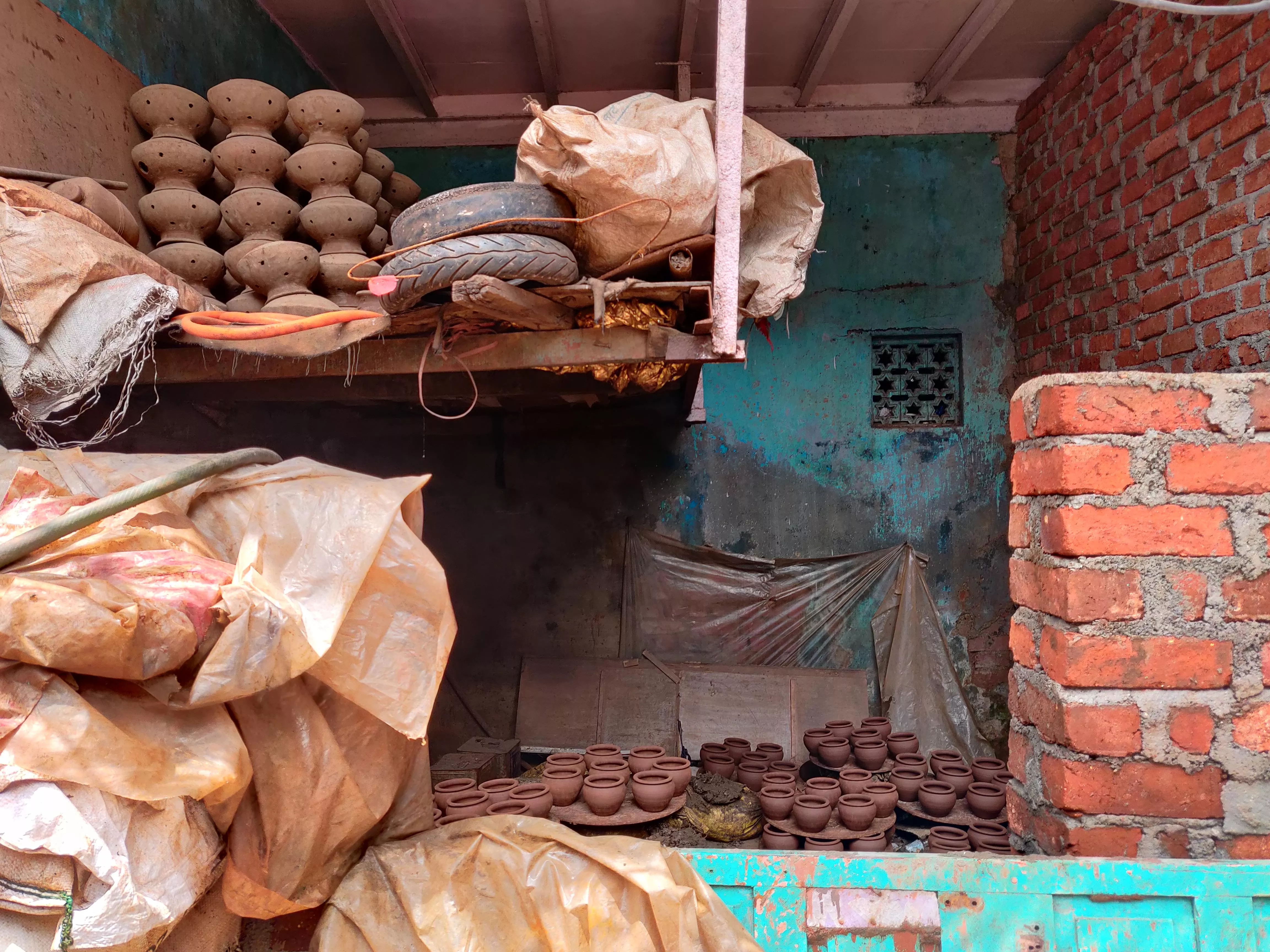 Storage of the pots before they are ready to be fired