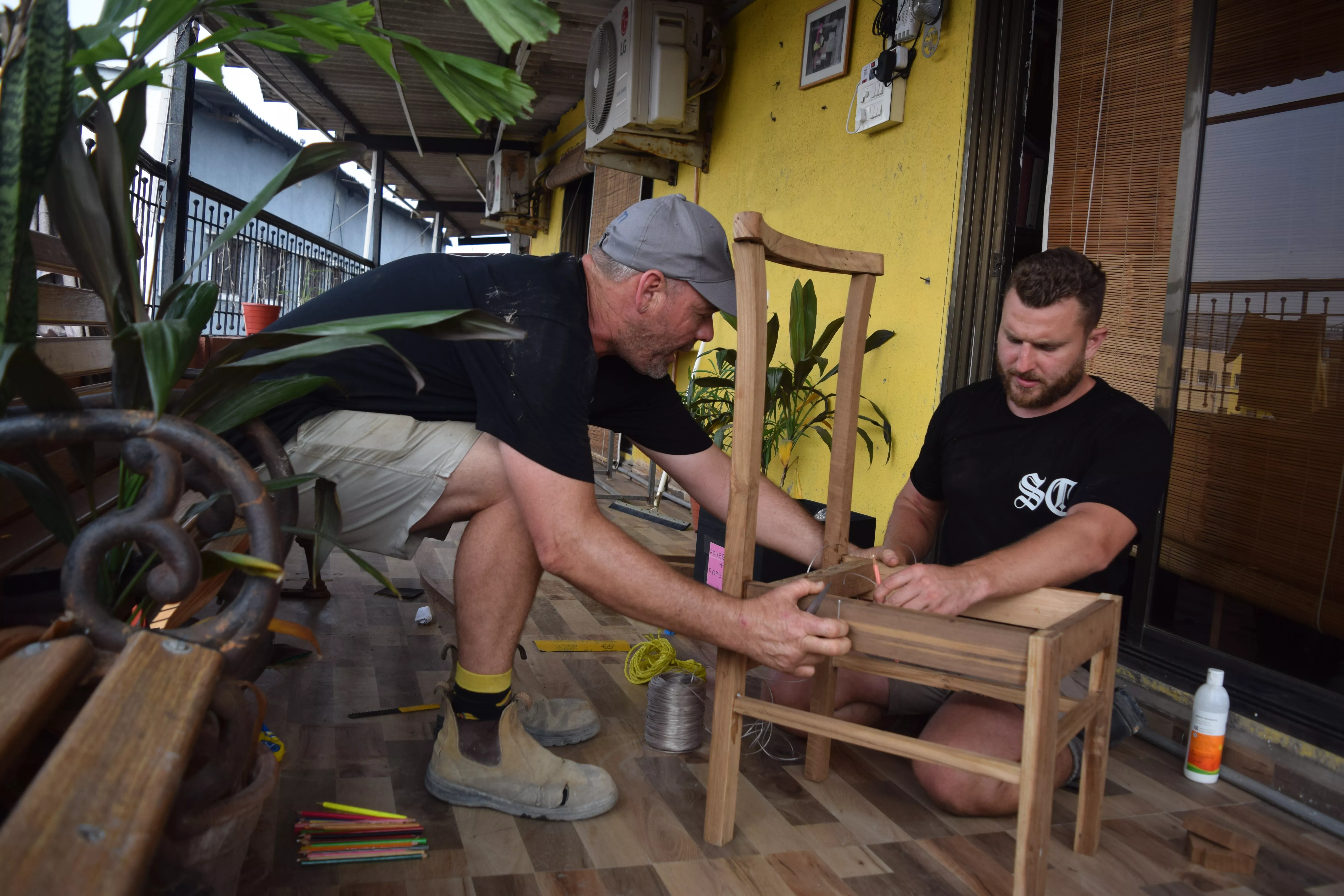 Assembling the first chair for the study space