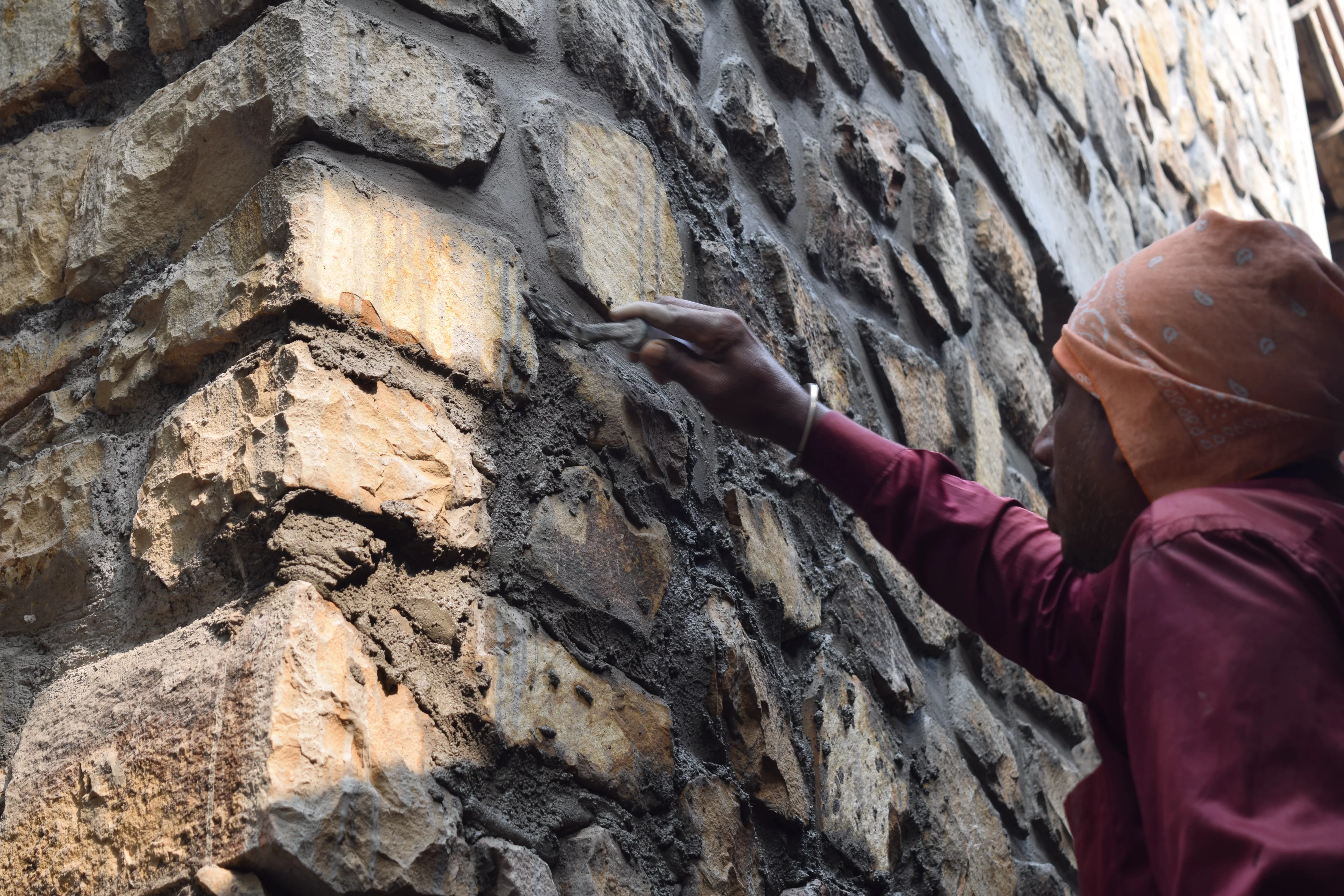 Pointing for the stone work underway