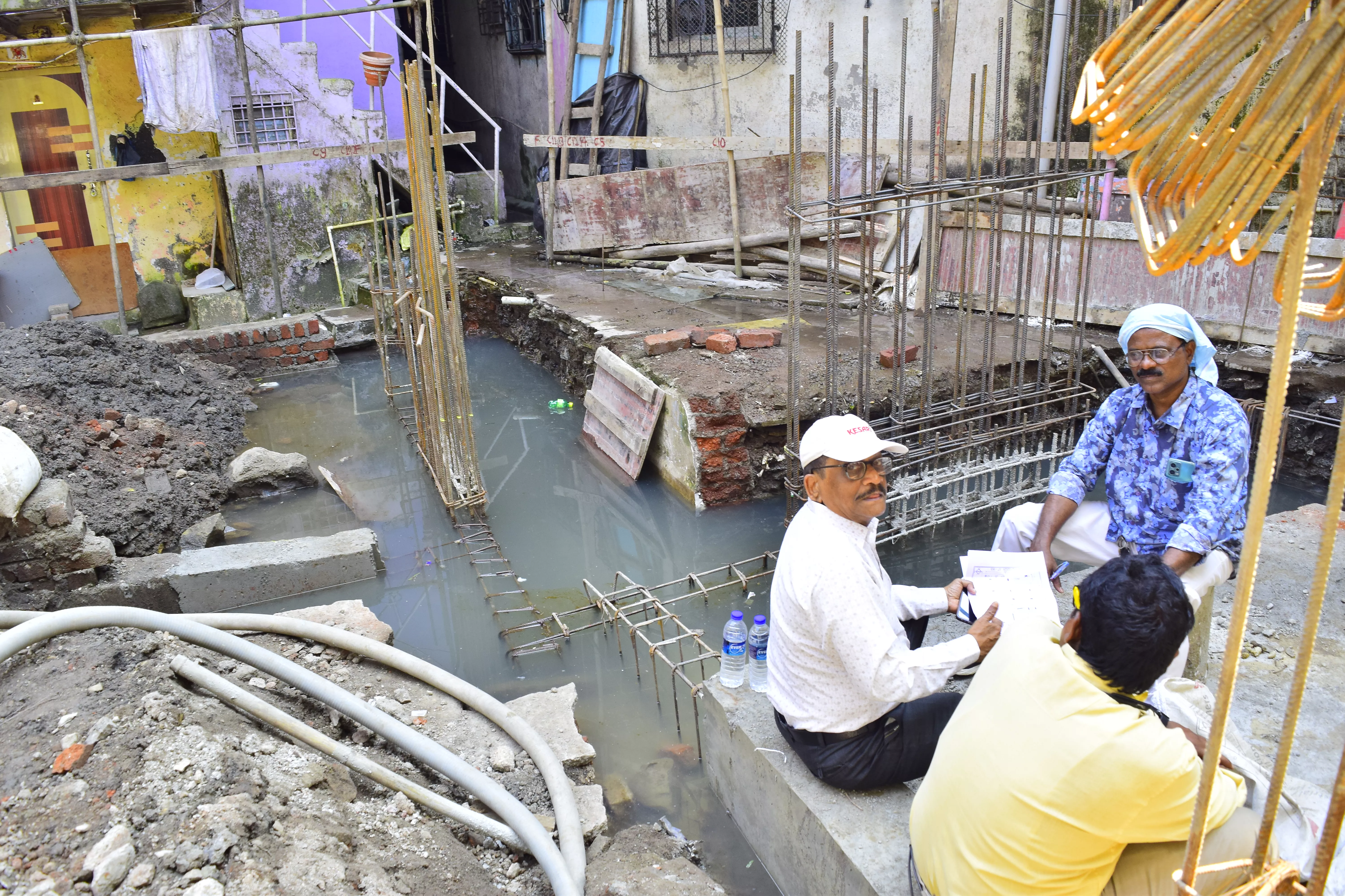 Marshy water becomes visible during the construction of foundations